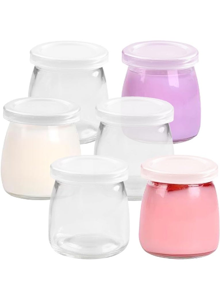 Luxoraq 100ml Glass Yogurt Jars with Plastic Lids – Pack of 6 Mini Clear Dessert Jars for Pudding, Jam, Jelly, Honey & Portion Storage - Image 1